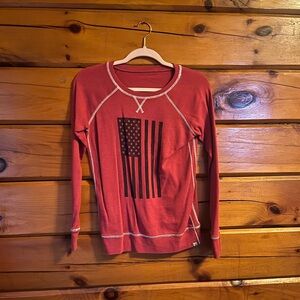 Eddie Bauer Red Crew Neck Sweater with Flag Design